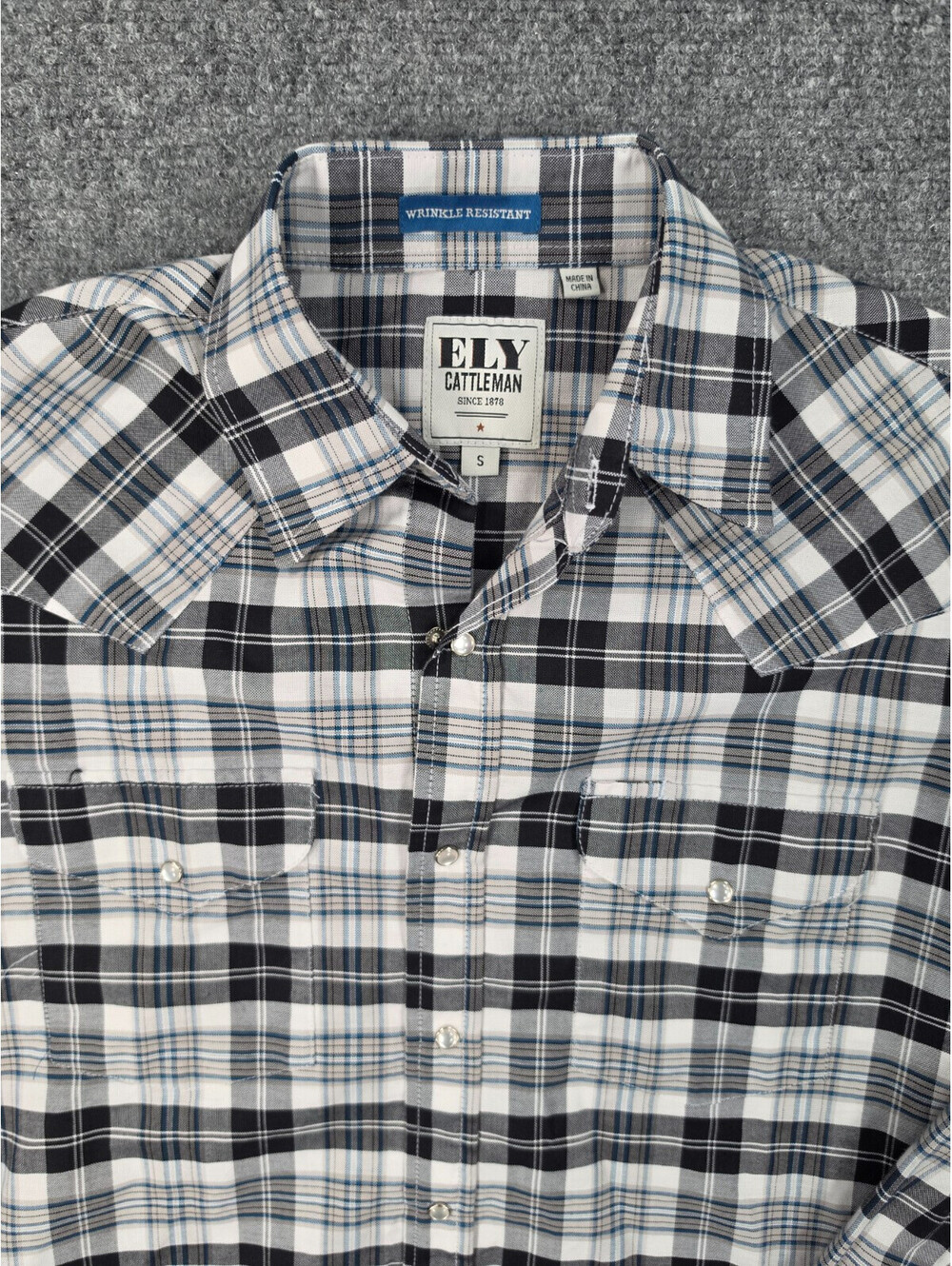 Ely Cattleman Western Shirt Mens Small Plaid Pearl Snap Cowboy Long Sleeve